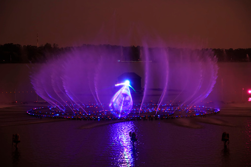 music fountain in the lake, closeup of photo