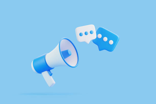 istock Cartoon megaphone with notification speech bubble on blue background 1883340808