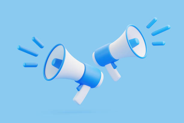 istock Cartoon megaphones on blue background 1883340810
