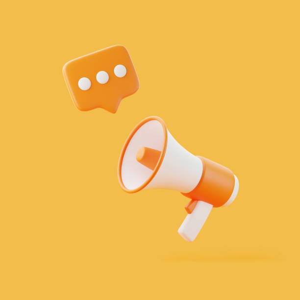 istock Cartoon megaphone with notification speech bubble on orange background 1883340811