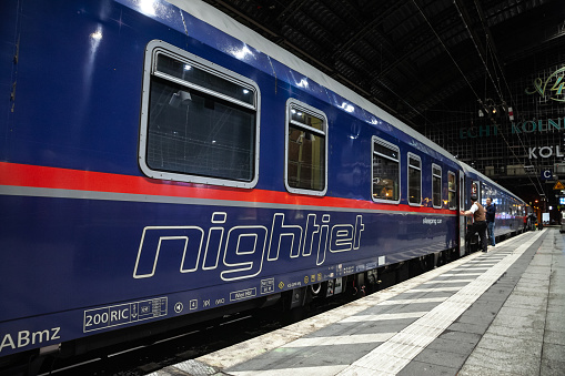Picture of a logo of the overnight train amsterdam innsbruck, operated by Night Jet. Nightjet is a brand name given by the Austrian Federal Railways ÖBB to its overnight passenger train services. Nightjet operates in Austria, Belgium, France, Germany, Italy, the Netherlands, Poland and Switzerland.