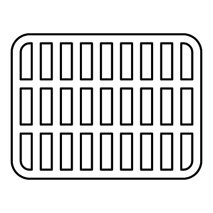 Grating grate lattice trellis net mesh BBQ grill grilling surface rectangle shape roundness contour outline line icon black color vector illustration image thin flat style simple