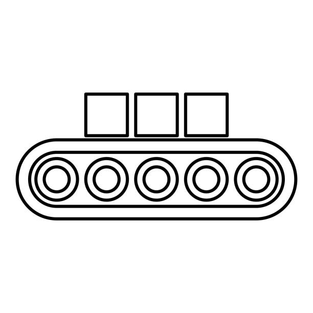 ilustrações de stock, clip art, desenhos animados e ícones de conveyor belt airport tape baggage passengers luggage box production line automated manufacturing contour outline line icon black color vector illustration image thin flat style - conveyor system audio