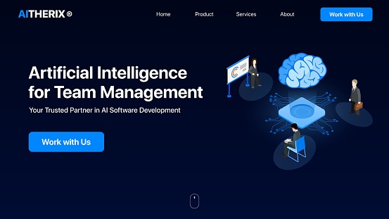 Artificial Intelligence for Team Management. AI Lading Page Concept . Vector illustration