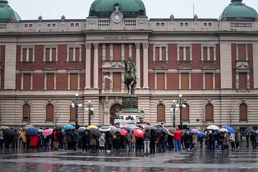 Picture of a demonstration held in the center of Belgrade, Serbia, protesting for the government to act against the stolen babies scandal.