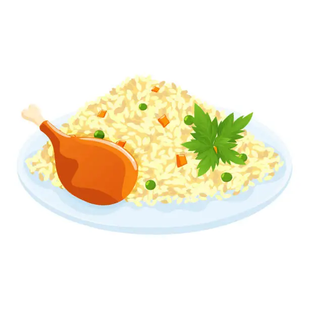 Vector illustration of Vector illustration of a dish with rice, chicken.