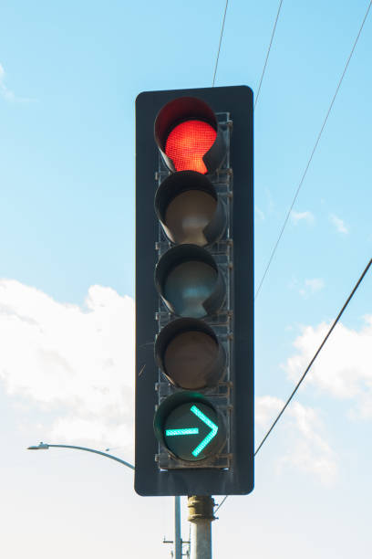 istock Red color on the traffic light with cloudy sky on the background 1883538061