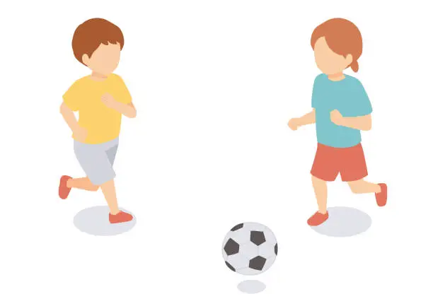 Vector illustration of Isometric illustration of children playing soccer