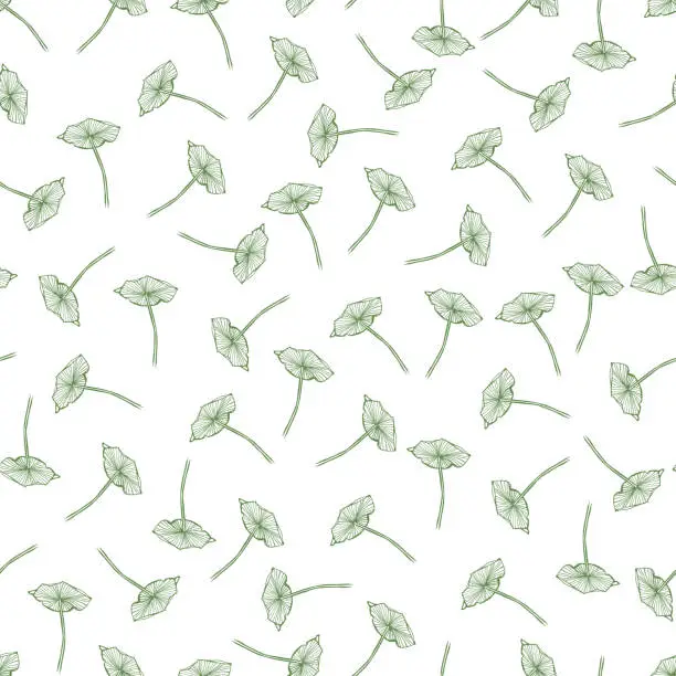 Vector illustration of Vector white delicate seamless pattern with scattered lotus leaf and stem 05. Suitable for textile, gift wrap and wallpaper.