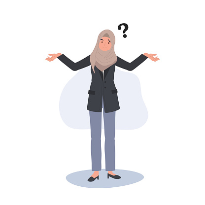 Confused Muslim Businesswoman with Question Mark. Don't understand.