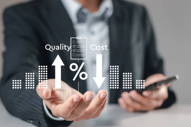 istock Businessman showing with quality control growth graph and cost reduction for cost and quality control, cost optimization for products or services to improve customer satisfaction 1883722287