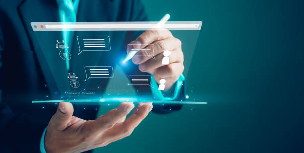 istock Businessman uses tablet to type chat Ask and answer with the artificial intelligence system, chatbot, AI assistant. 1883732975