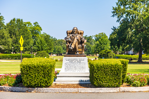 Durham, NC - September 4, 2023: Statue of Washington Duke on the Duke University Campus