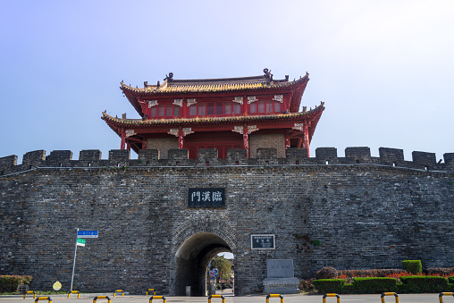 Xiangyang, Hubei, China - March 20, 2018: The ancient and majestic Linhan Gate stands as a testament to the rich history and culture of Xiangyang City.