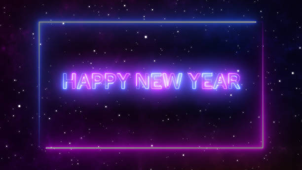 istock Happy new year countdown. Neon blue and purple Traveling through sky star fields space supernova colorful light glowing. Space Nebula moving with stars space night galaxy nebula. square frame 1883892199