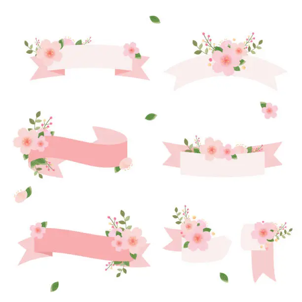 Vector illustration of Set of cherry blossom banners collection