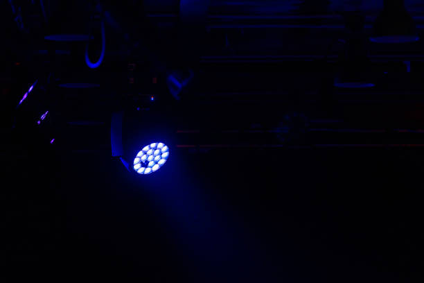 istock Stage LED spot light with blue beam in the dark 1883937539