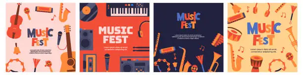 Vector illustration of Music fest social media post. Music banners