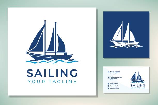 dhow boat ship Simple Sailboat dhow boat ship on Sea Ocean Wave with line art style logo design dhow stock illustrations