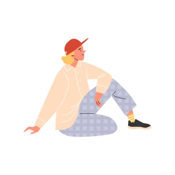 Vector illustration of Young person with a cap, vector on white, illustration in flat style