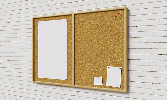 Cork Board Mock up with Brick Wall. 3D Rendering