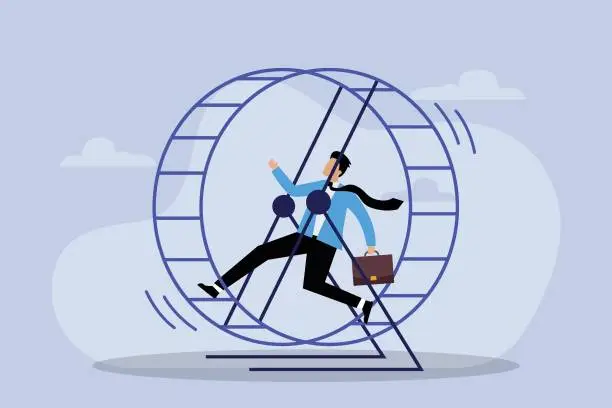 Vector illustration of Businessman in hamster wheel