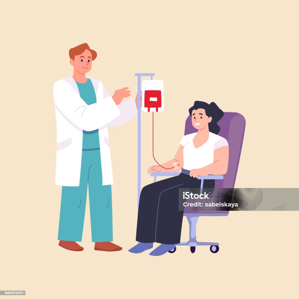 Transfusing Blood Transfusion Design Concept With Man Cartoon Vector Illustration ...