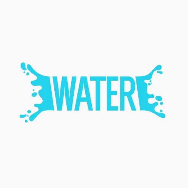 Vector illustration of The inscription is WATER in capital letters of the Latin alphabet. A design element. Modern drinking water emblem.