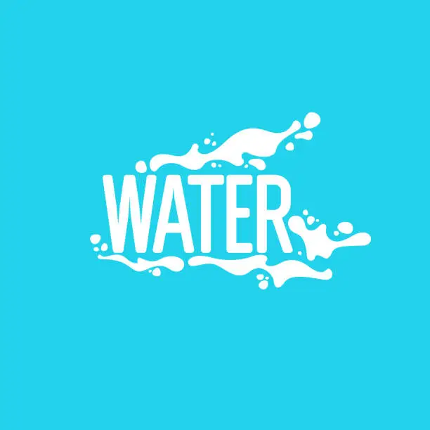 Vector illustration of The inscription is WATER in capital letters of the Latin alphabet. A design element. Modern drinking water illustration.