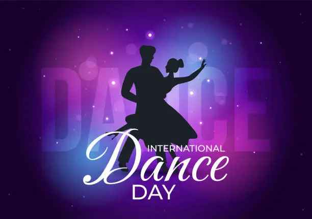 Vector illustration of International Dance Day Vector Illustration on 29 April with Professional Dancing Performing Couple or Single at Stage in Flat Cartoon Background