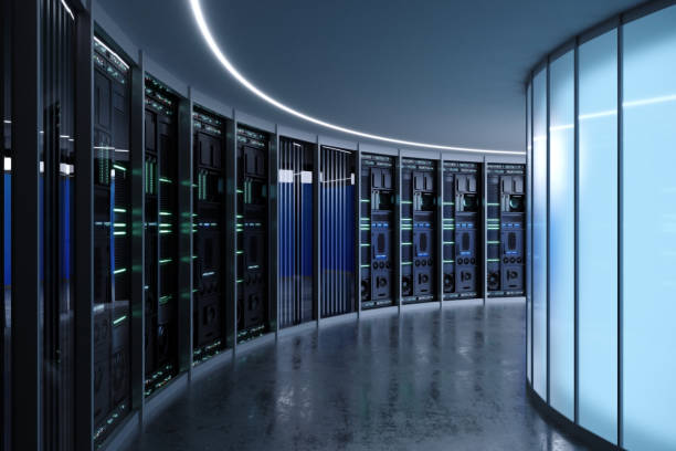 concepto interior de un centro de datos o servidor - centro de datos fotografías e imágenes de stock