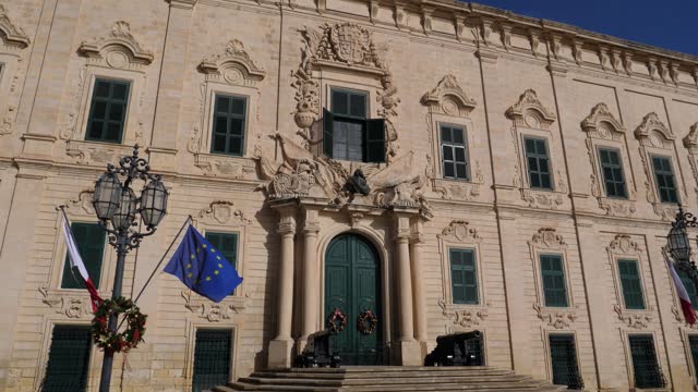 Residence building of the Prime Minister of Malta and European Union and Maltese Flag