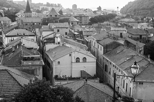 Beautiful Hill Landscape with a Small Village in Northern Italy during Spring. Fortunago, Pavia Province. Film Photography