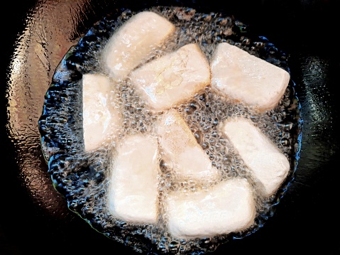 Cooking Fried Tofu - food preparation.