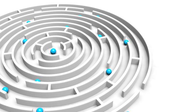 istock Business Blue spheres ball in a maze or labyrinth 1884193148