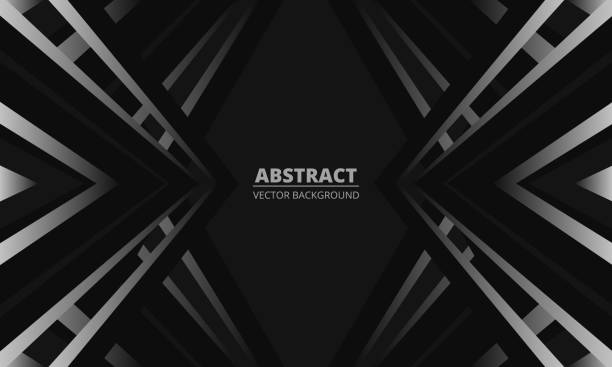 istock Geometric abstract wide horizontal banner with gray and black lines and shapes 1884197338