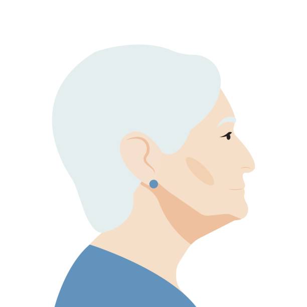 ilustraciones, imágenes clip art, dibujos animados e iconos de stock de retrato de perfil de una anciana encantadora - posing profile side view pensive