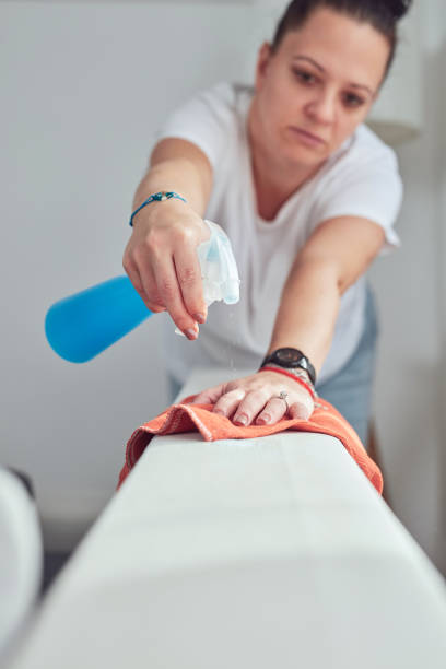 istock Woman cleaning couch sofa in the apartment. 1884231079