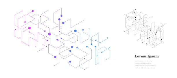 Vector illustration of abstract blue purple hexagon, geometric background, scientific technology, network concept