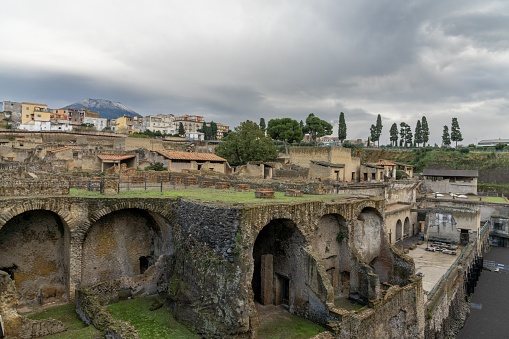 Ercolano, Italy - 25 November, 2023: view of the excavated ancient Roman city of Herculaneum near Napoli
