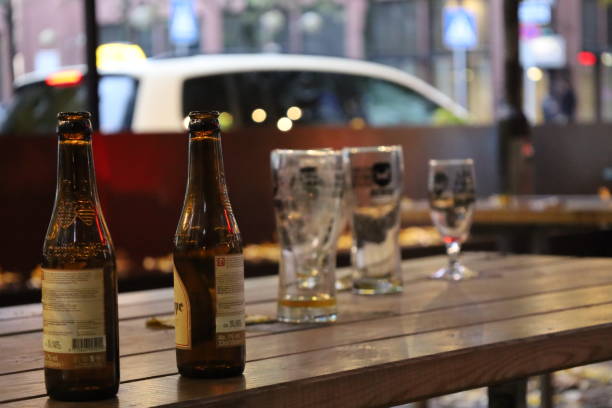 Frankfurt am Main, Germany, November 14, 2023, Empty Glasses on a table in a restaurant in Frankfurt City.