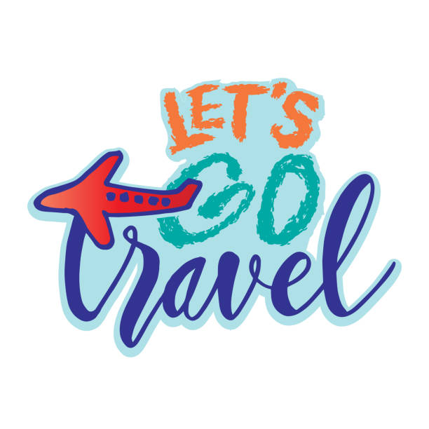 istock Let's go travel. Hand drawn lettering phrase with airplane. Vector illustration. 1884357074