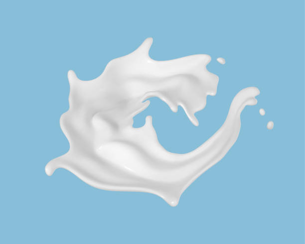 istock Milk splash isolated on blue background. Natural dairy product with flying drops. Realistic vector illustration 1884371801