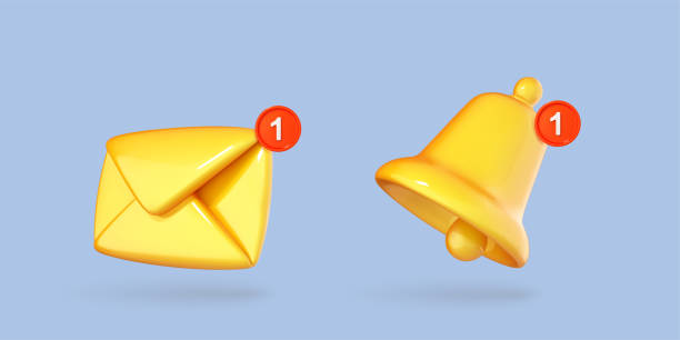 istock 3D bell and envelope for notifications isolated on a blue background. Concept of the postal service. Vector 3d illustration 1884379165