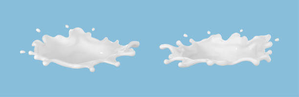 istock Milk or yogurt splash isolated on blue background. Natural dairy product, yogurt or cream with flying drops. Realistic vector illustration 1884383875