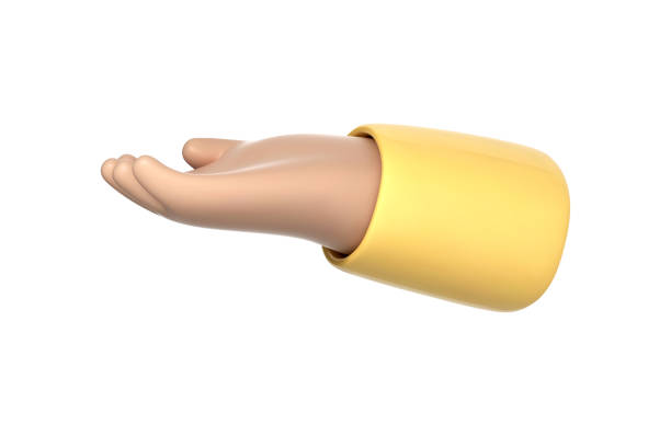 istock Giving hand gesture with empty open palm. Icon with 3D cartoon human arm holding, offer or showing something. Sign of assistance, presentation or begging. Vector 3d Illustration 1884384909