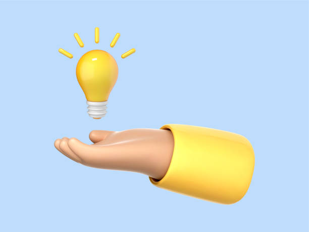 istock 3D cartoon hand holding a light bulb isolated on blue background. Thinking, good idea and business success creative concept. Vector 3d illustration 1884389064