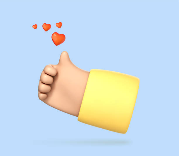 istock 3D cartoon thumb up hand gesture isolated on blue background. Hand thumb up or like sign. Social media concept. Vector 3d illustration 1884390608