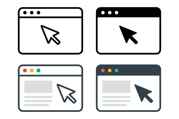 stockillustraties, clipart, cartoons en iconen met clicking on a website with a browser, researching something on a homepage, vector icon illustration material - homepage