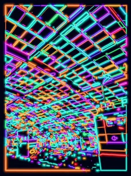 Vector illustration of Vector LED light gradient psychedelic neon effect cyber Airport saloon scene background